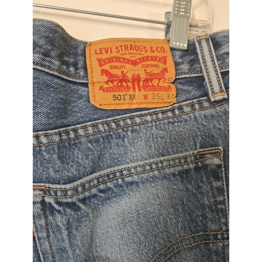 Vintage Levi's Jeans Men's 34x35 Distressed Aged Blue Denim Red Tab Button Fly